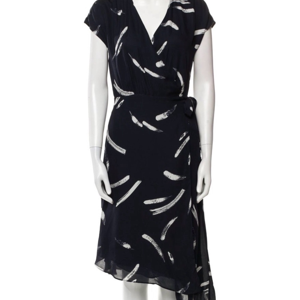 Joie Black Midi Dress with White Patterns
